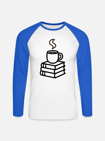 Bücher Kaffeetasse Lesen Buchclub Leseratte - Unisex Baseballshirt langarm - Weiß/Royalblau