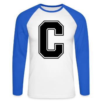 C_Buchstabe - Unisex Baseballshirt langarm - Weiß/Royalblau - Vorne - Nik (191cm)