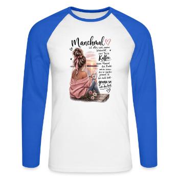 Kuscheltage am See - Unisex Baseballshirt langarm - Weiß/Royalblau - Vorne - Nik (191cm)