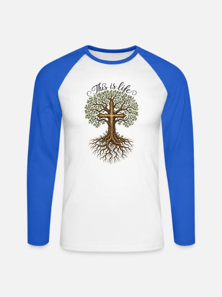 Religion Baum Kreuz Spruch - Unisex Baseballshirt langarm - Weiß/Royalblau