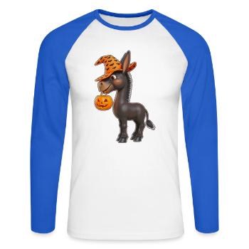 Süßer Halloween Esel mit Kürbis - Unisex Baseballshirt langarm - Weiß/Royalblau - Vorne - Nik (191cm)