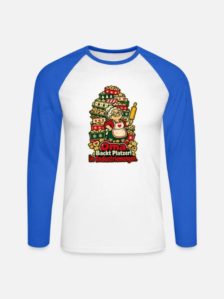 Oma Platzerl in Industriemengen - Unisex Baseballshirt langarm - Weiß/Royalblau