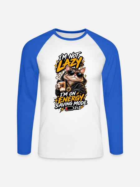 Energiegeladene Katze im Sparmodus - Unisex Baseballshirt langarm - Weiß/Royalblau
