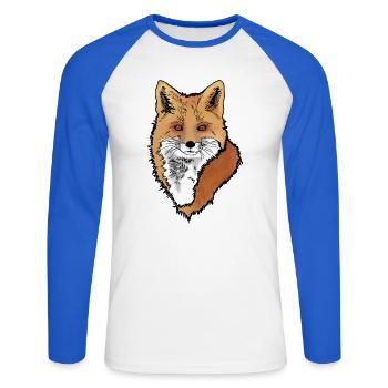 Fuchskopf - Unisex Baseballshirt langarm - Weiß/Royalblau - Vorne - Nik (191cm)