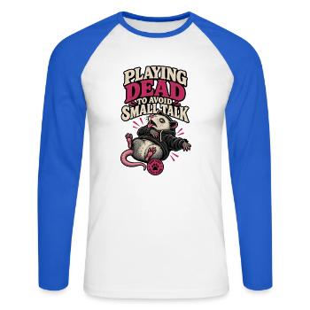 RobVibe Wild Club – Dead Opossum spielen - Unisex Baseballshirt langarm - Weiß/Royalblau - Vorne - Nik (191cm)