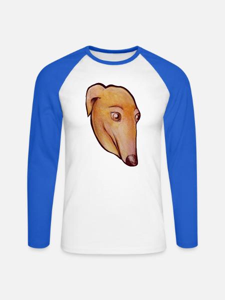 Pastell-Windhund-Porträt - Unisex Baseballshirt langarm - Weiß/Royalblau
