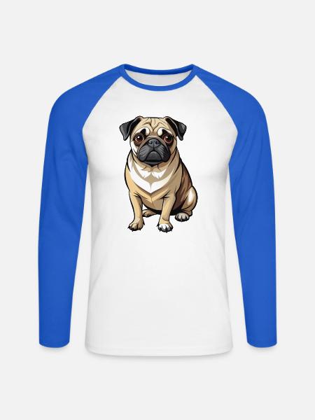 Mopshund-Sitten - Unisex Baseballshirt langarm - Weiß/Royalblau
