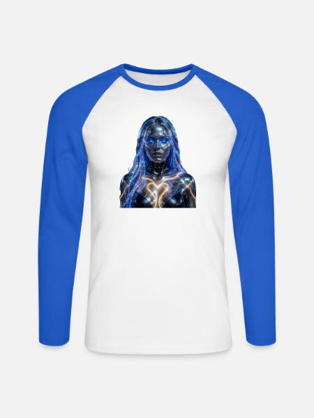 Neon-Cyborg mit erleuchtetem Herzen - Unisex Baseballshirt langarm - Weiß/Royalblau