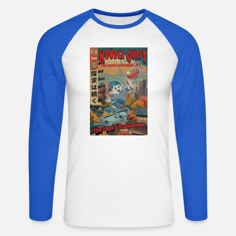Retro Noodle Quest Comic - Unisex Baseballshirt langarm - Weiß/Royalblau