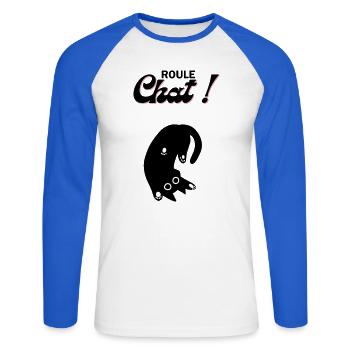 Chat en roue libre ! - T-shirt baseball manches longues Homme - blanc/bleu royal - Devant - Nik (191cm)