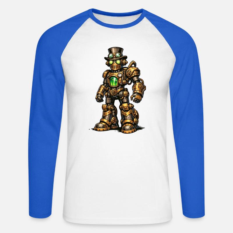 Steampunk-robot - Langermet baseball-skjorte for menn - hvit/kongeblå