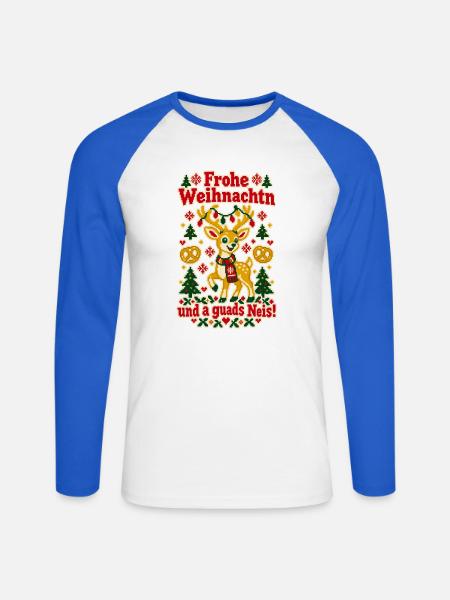 Frohe Weihnachtn a guads Neis - Unisex Baseballshirt langarm - Weiß/Royalblau
