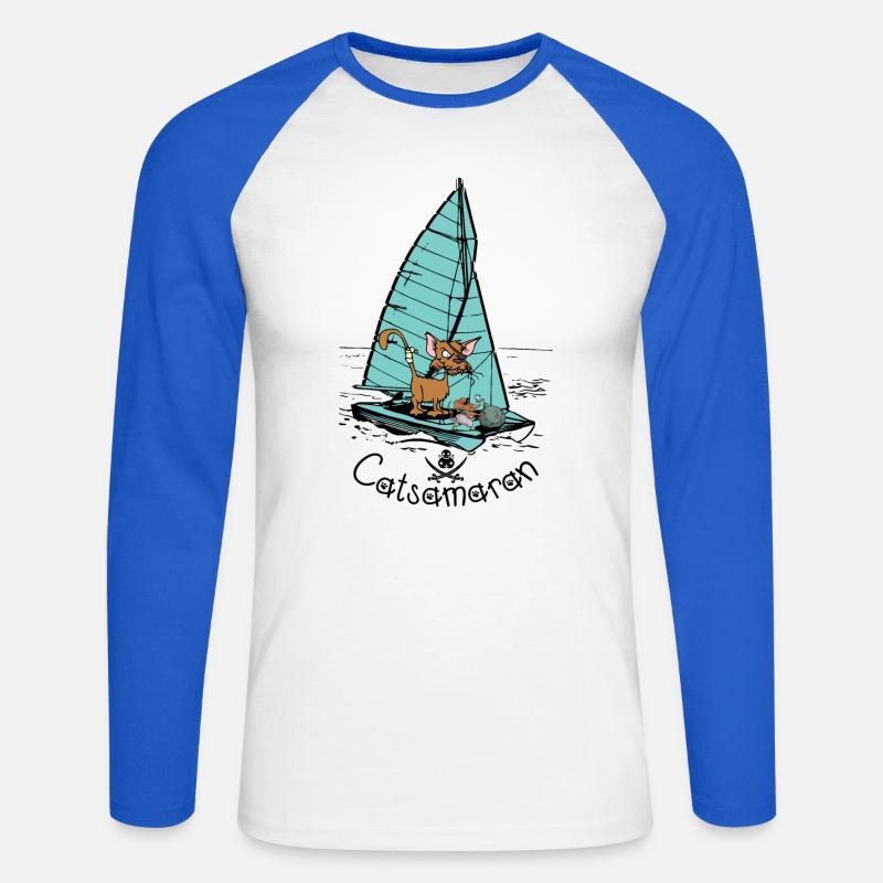 Katzamaran Katzen Boot - Unisex Baseballshirt langarm - Weiß/Royalblau