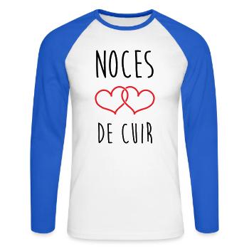 Leather Wedding 2 Years of Love - Unisex Long Sleeve Baseball T-Shirt - white/royal blue - Front - Nik (191cm)