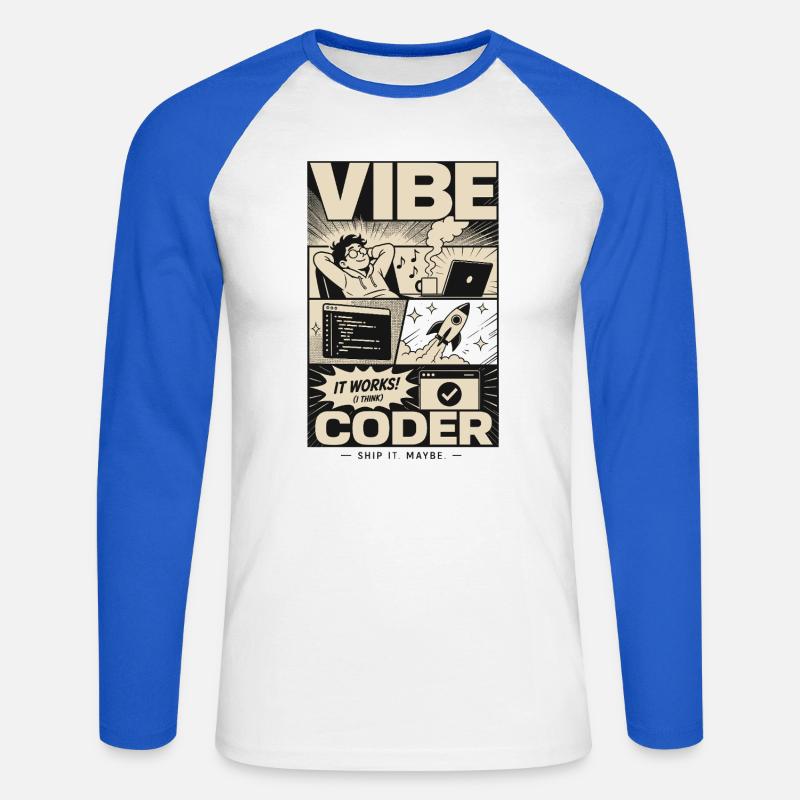 Vibe Coder Programmer Humor - Unisex Long Sleeve Baseball T-Shirt - white/royal blue