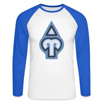 Aries tribal du Zodiaque et Feu - T-shirt baseball manches longues Homme - blanc/bleu royal - Devant - Nik (191cm)