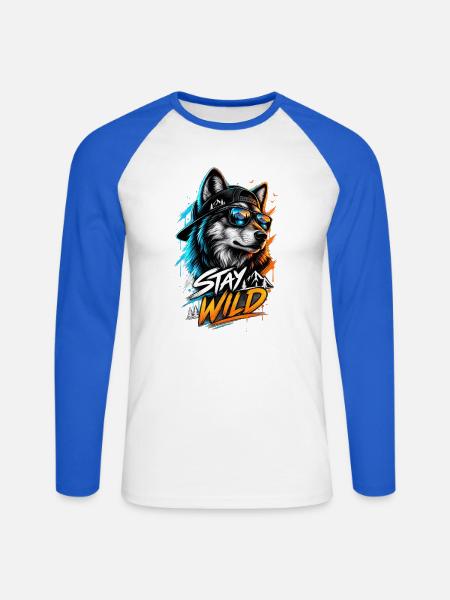 Stay Wild Wolf mit Sonnenbrille - Unisex Baseballshirt langarm - Weiß/Royalblau