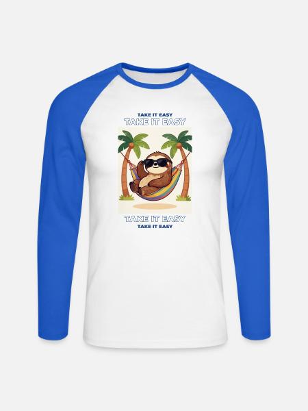 Südsee-Schlafsloth in Hängematte - Unisex Baseballshirt langarm - Weiß/Royalblau