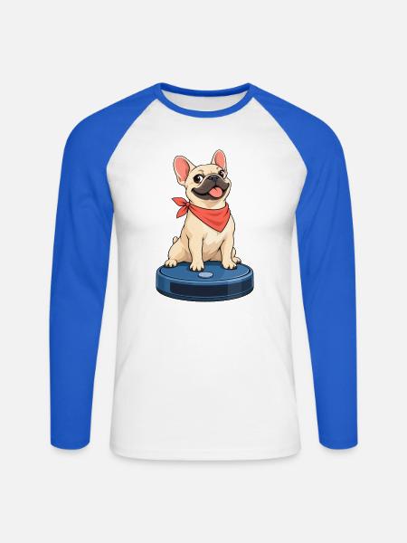 Frenchie Roboter-Staubsauger-Fahrt - Unisex Baseballshirt langarm - Weiß/Royalblau