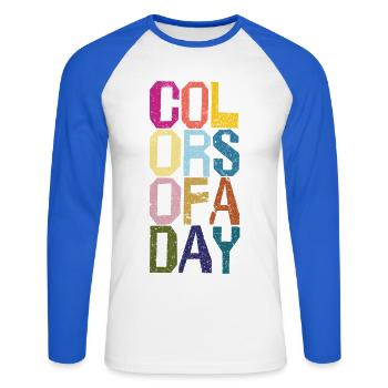 Farben des Tages - Unisex Baseballshirt langarm - Weiß/Royalblau - Vorne - Nik (191cm)