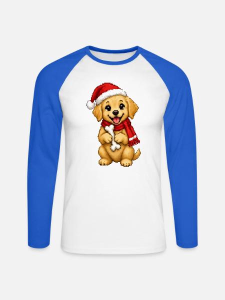Golden Retriever Welpe Weihnachtsmütze Weihnachten - Unisex Baseballshirt langarm - Weiß/Royalblau