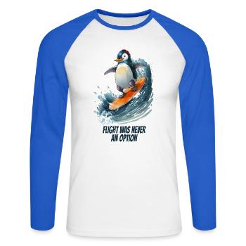 Flight Was Never an Option- Pinguin - Unisex Baseballshirt langarm - Weiß/Royalblau - Vorne - Nik (191cm)