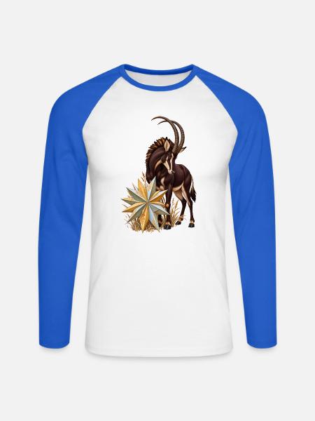 Rappenantilope mit winterlichem Fächerstern - Unisex Baseballshirt langarm - Weiß/Royalblau