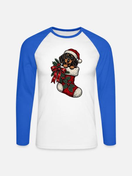 Weihnachts-Dackel im Sockenkostüm - Unisex Baseballshirt langarm - Weiß/Royalblau