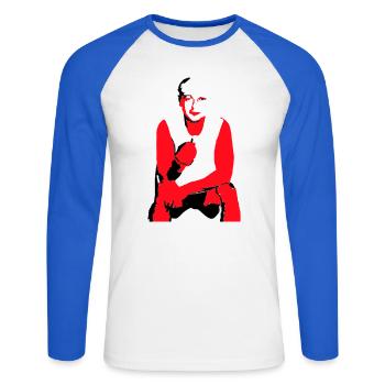 Frère - T-shirt baseball manches longues Homme - blanc/bleu royal - Devant - Nik (191cm)