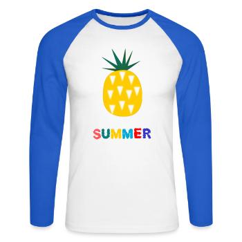 FEIERTAG. FROHE FEIERTAGE. GELIEBTE. MEISTER. LEHRER - Unisex Baseballshirt langarm - Weiß/Royalblau - Vorne - Nik (191cm)