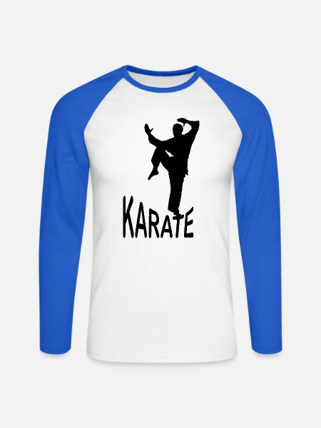 Karate Silhouette – Kiai-Pose | Minimal Dojo Desig - Unisex Baseballshirt langarm - Weiß/Royalblau