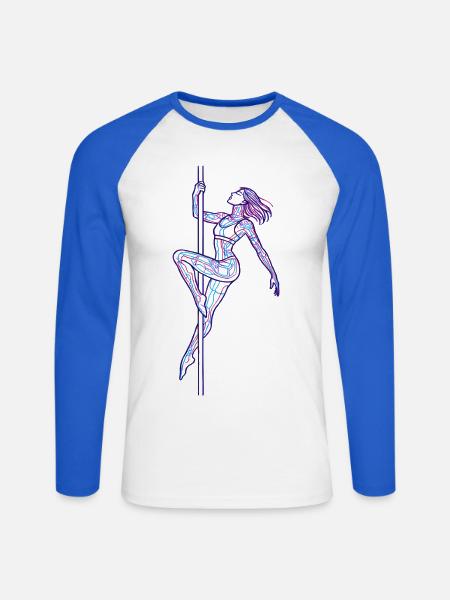 Line Art Woman Pole Dance Illustration Gift - Unisex Long Sleeve Baseball T-Shirt - white/royal blue