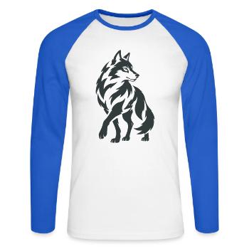 Geometrischer Wolf – Silhouette - Unisex Baseballshirt langarm - Weiß/Royalblau - Vorne - Nik (191cm)