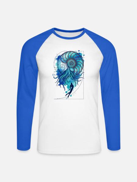 Ozeanische Gelassenheitstauchkunst - Unisex Baseballshirt langarm - Weiß/Royalblau