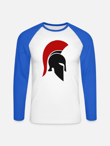 Spartanischer Rotplume Helm - Unisex Baseballshirt langarm - Weiß/Royalblau