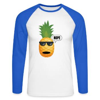 Annanas_Spruch-_Nope - Unisex Baseballshirt langarm - Weiß/Royalblau - Vorne - Nik (191cm)
