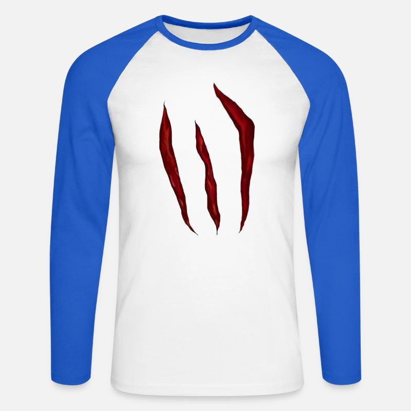 Blood-red scratch marks - Unisex Long Sleeve Baseball T-Shirt - white/royal blue