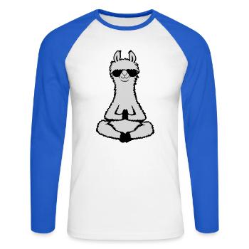 Lama Cool Zen Meditation Sonnenbrille Entspannt - Unisex Baseballshirt langarm - Weiß/Royalblau - Vorne - Nik (191cm)