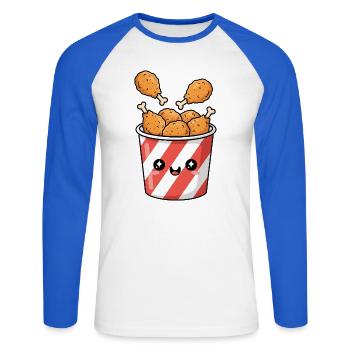 Seau de poulet frit Kawaii - T-shirt baseball manches longues Homme - blanc/bleu royal - Devant - Nik (191cm)