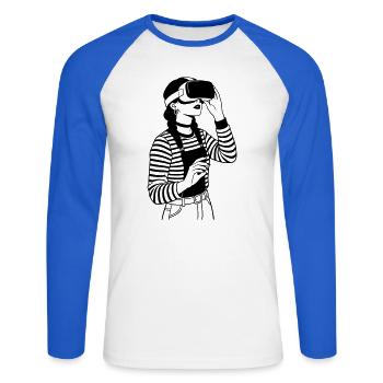 VR Gamer - Unisex Baseballshirt langarm - Weiß/Royalblau - Vorne - Nik (191cm)