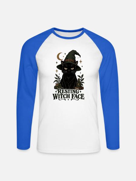 Ruhendes Hexengesicht - Unisex Baseballshirt langarm - Weiß/Royalblau