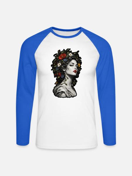 Botanische Muse - Unisex Baseballshirt langarm - Weiß/Royalblau