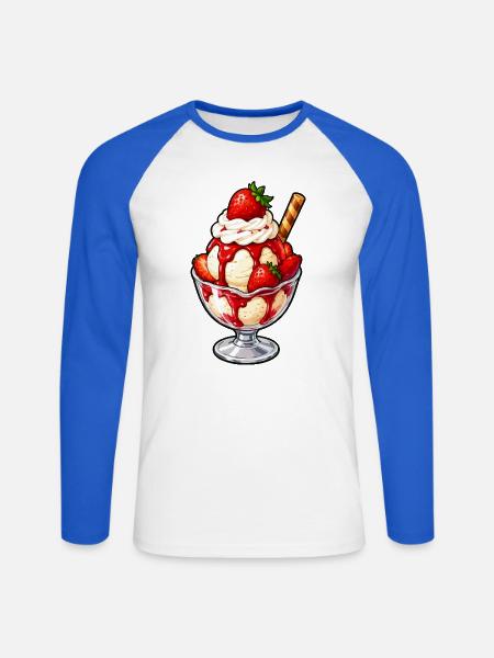 Erdbeer Sundae Glanz - Unisex Baseballshirt langarm - Weiß/Royalblau