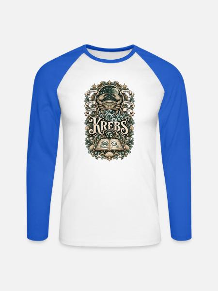 Sternzeichen Krebs – Sensibel & Loyal - Unisex Baseballshirt langarm - Weiß/Royalblau