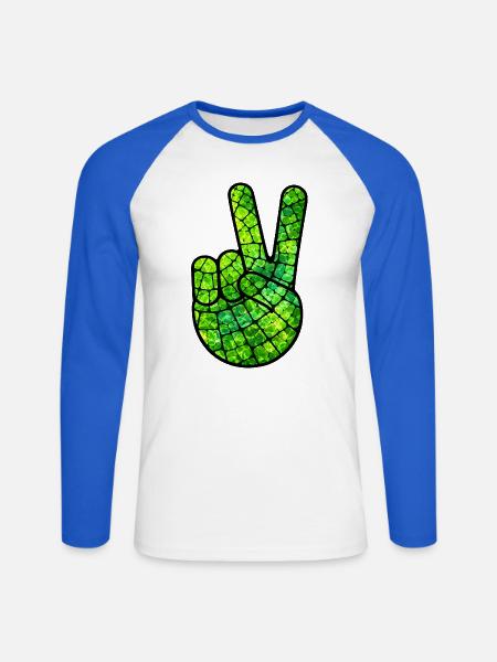 Friedenszeichenhand Grün - Unisex Baseballshirt langarm - Weiß/Royalblau