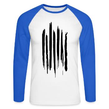 Schwarz-weiße Pinselstriche - Unisex Baseballshirt langarm - Weiß/Royalblau - Vorne - Nik (191cm)