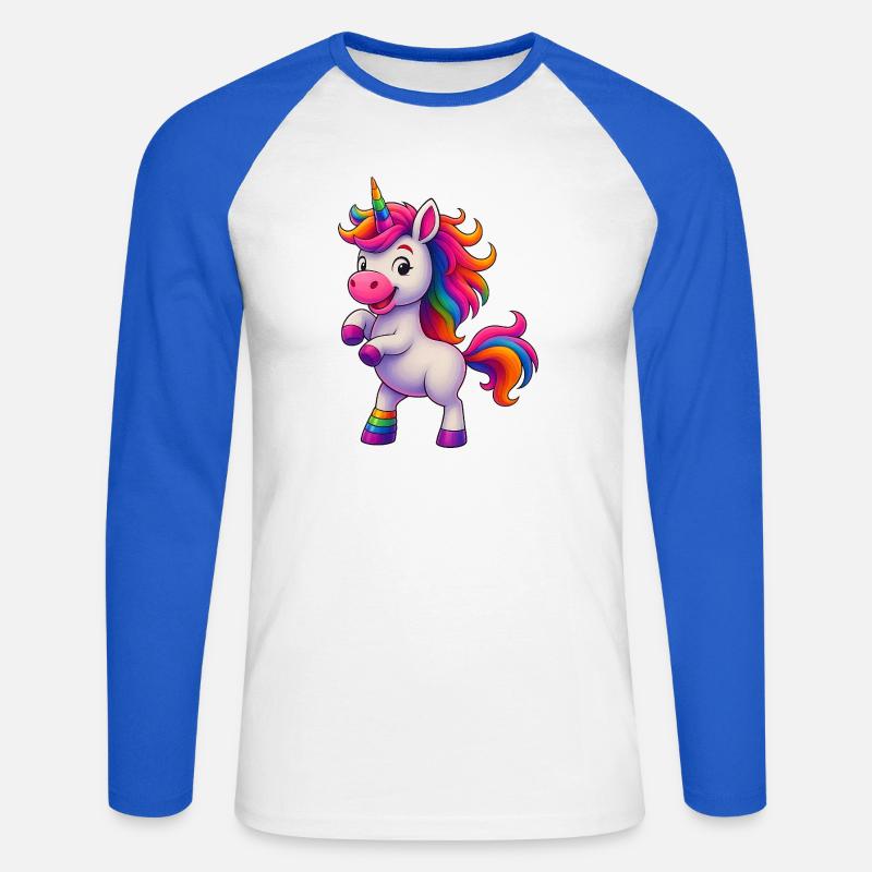 Bunter Einhorn mit Regenbogenmähne - Unisex Baseballshirt langarm - Weiß/Royalblau
