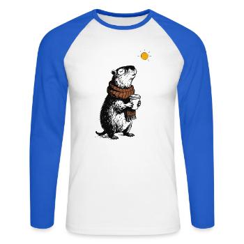 Ambiances hivernales de Capybara - T-shirt baseball manches longues Homme - blanc/bleu royal - Devant - Nik (191cm)