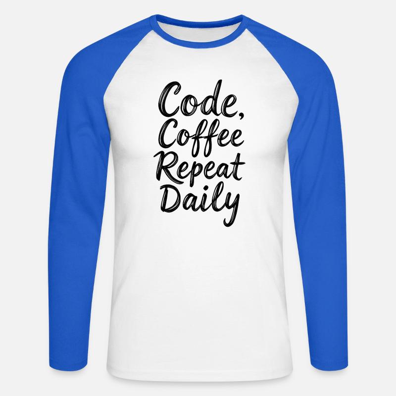 Code Sleep Debug Repeat Programmer Shirt - T-shirt baseball manches longues Homme - blanc/bleu royal