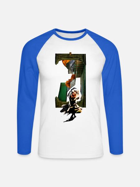 Surreale Collage – Überdenken - Unisex Baseballshirt langarm - Weiß/Royalblau